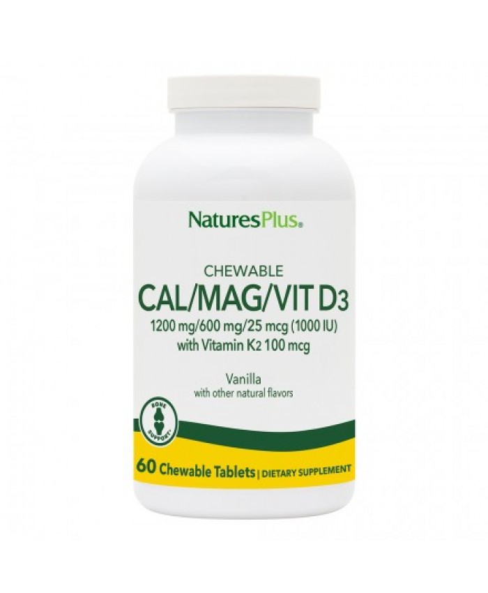 Nature's Plus Cal/Mag/Vit D3 with Vitamin K2 60 μασώμενες ταμπλέτες Βανίλια